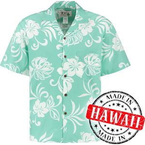 Hawaii Blouse - Shirt - Hemd - 100% Katoen - Overhemd Heren Korte Mouw - Made in Hawaii ""Vakantie Vibes Turquoise"" Maat XL