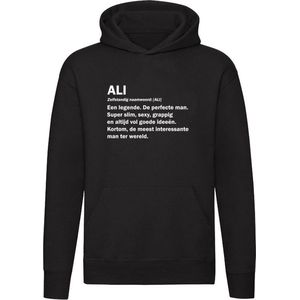 Ali | Unisex | Trui | Sweater | Hoodie | Capuchon | Zwart | Jongensnaam | Woordenboek | Encyclopedie | Verjaardag | Grappig | Cadeau