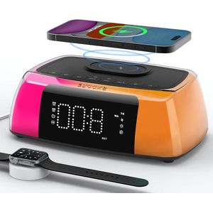 Digitale wekker met draadloos laadstation - bluetooth-luidspreker - RGB-led-kleurverandering - 2 wekkers - 3 modi snooze - white noise timer - woonkamer slaapkamer keuken - cadeau voor jeugd