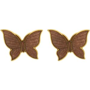 Behave Oorbellen oorstekers vlinder goud kleur met bruin emaille 1,5 cm