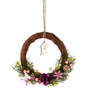 Dekoratief | Krans m/bloemen, lila/paars, hout/pvc, 25x25x5cm | A250345