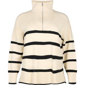 ZIZZI MZOE, L/S, ZIP PULLOVER Dames Blouse - Beige - Maat M (46-48)