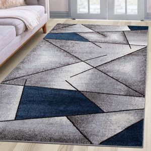 Vloerkleed | geweven tapijt | voor woonkamer, hal, slaapkamer | tapijtloper en brug | blauw modern | geometrisch design | Öko-Tex 100 | afmetingen 60 x 110 cm