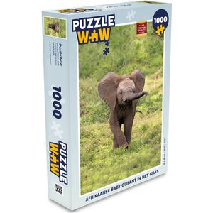 Puzzel Afrikaanse baby olifant in het gras - Legpuzzel - Puzzel 1000 stukjes volwassenen
