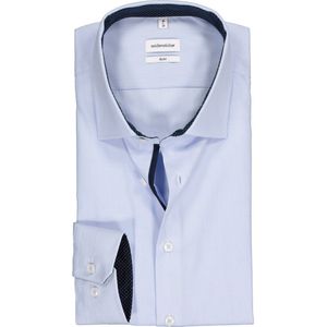 Seidensticker slim fit overhemd - blauw met wit gestreept (contrast) - Strijkvrij - Boordmaat: 43