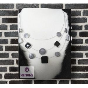 Behave® - Emaille elementen 3 rij ketting - Wit, Grijs en Zwart ornamenten - volwassenen jeugd - dames meisjes - casual - feest