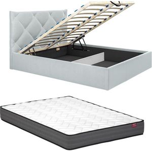 PASCAL MORABITO Bed met opbergruimte 140 x 190 cm - Velours - Lichtgrijs + matras - STARI van Pascal Morabito L 153 cm x H 104 cm x D 200 cm