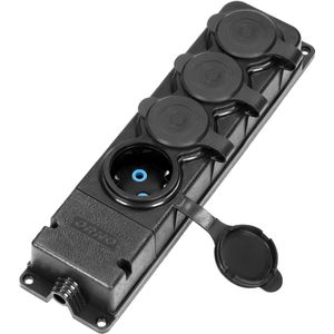Heavy-duty verdeelstekker - Opbouw wandcontactdoos met afdichting - Stopcontact zonder snoer - stekkerblok 4-Voudig - Waterdicht & Brandwerend Rubber IP 44 - Zwart