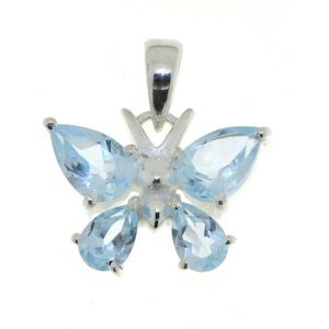 SilverGems Zilveren vlinder hanger met facet geslepen Blauwe Topaas edelstenen