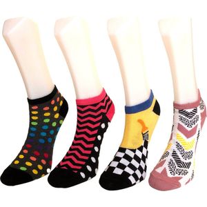 Jolier - Fun Sneakersokken - Katoenrijke - Zomer - Grappige Sokken met geometrisch ontwerp - 4 paar in Geschenkset - Grappige cadeaus - One size fits all