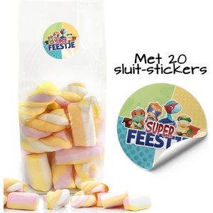 Uitdeelzakjes + sluitstickers - 20 stickers & 20 zakjes - cellofaanzakjes - Transparant - snoepzakjes - traktatie zakjes - Inpakzakjes - kinderfeestje - Super Feestje