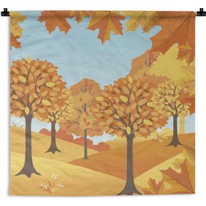 Wandkleed Bossen en bomen illustratie - Een illustratie van herfstachtige bomen Wandkleed katoen 180x180 cm - Wandtapijt met foto