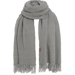 Knit Factory Soleil Sjaal Dames - Katoenen sjaal - Langwerpige sjaal - Grijze zomersjaal - Dames sjaal - Visgraat motief - Bright Grey/Licht Grijs - 200x90 cm - XXL Sjaal - 50% katoen/50% acryl