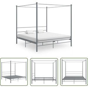 The Living Store Bedframe - Slim ontwerp met bovenframe - Gepoedercoat metaal - Grijs - 208x186x201 cm