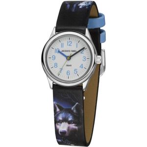 JACQUES FAREL - Kinderhorloge - Jongen - Wolf - 3 bar Waterdicht - Analoog - Stevig kunstlederen bandje - Verstelbaar 12 -17 cm - HCC808