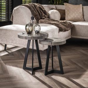 DH Interior Ronde bijzettafel set Mase teakhout grijs - 40 x 40 x 50 cm - Grijs - Modern - Rond