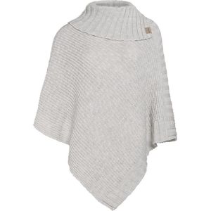 Knit Factory Nicky Gebreide Poncho - Met sjaal kraag - Dames Poncho - Gebreide mantel - Beige winter poncho - Beige - One Size