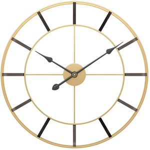 LW Collection Wandklok goud 60cm - Industriële gouden wandklok - Grote moderne wandklok goudkleurig - Stil uurwerk