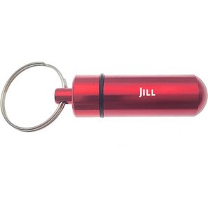Sleutelhanger - Pillenkoker - Met Naam - Jill - Medicatie - Identiteitskoker - Rood