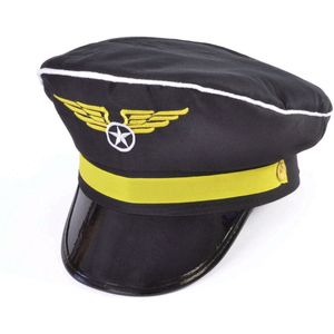 Rubies Carnaval verkleed piloten pet/hoed - zwart - voor volwassenen - one size