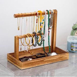 Kettingstandaard van hout - afneembaar voor sieraden - vintage design