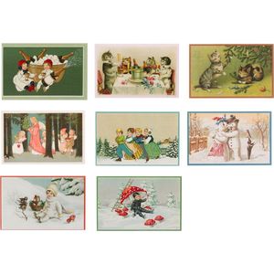 Nostalgische kerstkaarten - 8 stuks - SB - Klassieke Vintage afbeeldingen - Winter - Sneeuw - Feestelijk - Jaarwisseling - Oude Brocante kerstkaarten