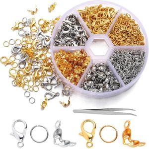 Kettingsluiting 570 stuks sluitingen voor armbanden - 2 kleuren goud-zilveren karabijnsluiting buigringen en krimpuiteinden voor doe-het-zelf handwerk sieradenarmband