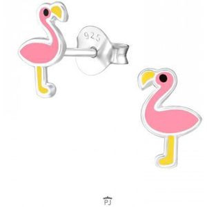 Oorbellen meisje zilver | Zilveren oorstekers, flamingo