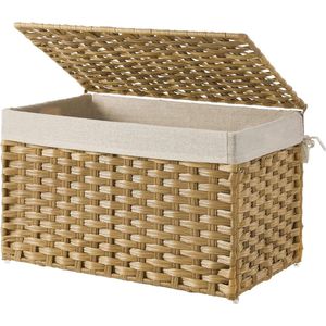Polyrattan opbergdoos - 65 L - wasmand - decoratieve kist - met deksel - handgrepen - katoenen zak - rechthoekig - geweven - slaapkamer - wasruimte - natuurlijk - RST56NL Wicker Storage Basket (2-5)