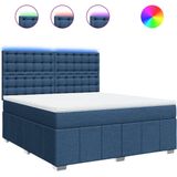 vidaXL - Boxspring - met - matras - stof - blauw - 180x200 - cm