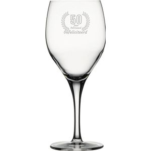 Gegraveerde witte wijnglas 34cl Gefeliciteerd 50 jaar getrouwd