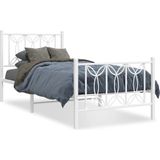 vidaXL - Bedframe - met - hoofd- - en - voeteneinde - metaal - witx200 - cm