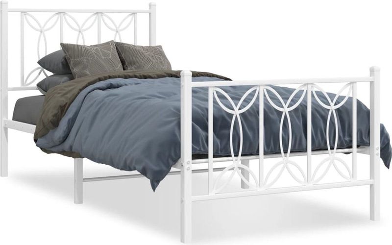 vidaXL - Bedframe - met - hoofd- - en - voeteneinde - metaal - witx200 - cm