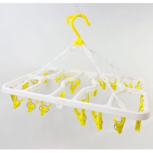 Wasrek hangend - Droogrek - Inklapbaar - 48 x 30 cm met 24 knijpers - Geel