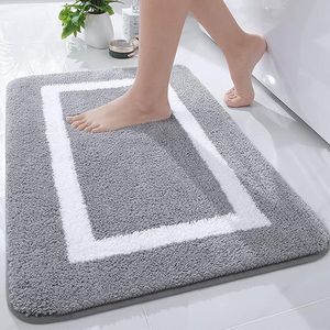 Homaxy Badkamertapijt, antislip, wasbaar, badmat, zachte microvezel, hoogpolig, badmat, 40 x 60 cm, grijs