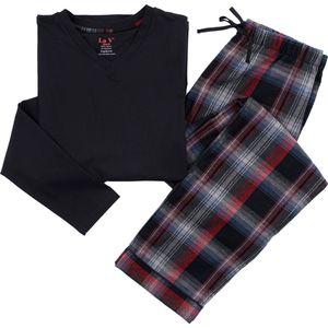 La-V pyjama sets voor heren met geruite flanel broek Zwart /Rood XXL (Valt klein)