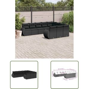 The Living Store 10-delige Loungeset met kussens poly rattan zwart - Loungeset - Tuinset - Lounge Set - Pe Rattan - Outdoor Furniture