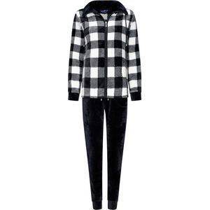 Rebelle dames huispak fleece - maat 46 - Ruit - zwart