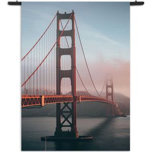 Velours Wandkleed Golden Gate Bridge San Francisco Rechthoek Verticaal XL (210 X 150 CM) - Wandkleden - Met roedes