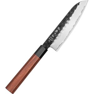 Hezhen klein Santokumes (5.5 inch) - Gemaakt van 3-laags composietstaal (10Cr15CoMoV + SUS410 staal) - Hoog koolstof gehalte met hardheid van 58-62 HRC - Handvat van Mahoniehout - Santokumesje uit de PM8S Retro Series