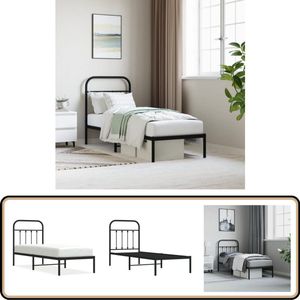 vidaXL Bedframe - Metaal - Zwart - 75x190 cm Robuust Bed Frame - Klassiek Bed - Metalen Bedframe - Zwarte Bedframe - Staal Bedframe