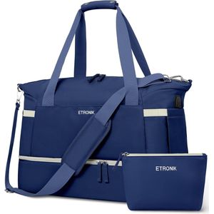 Sporttas reistas dames, weekender met schoenenvak en natvak, sportreistas weekender dames voor op reis gym yoga, handbagage tas voor vliegtuig, marineblauw, medium