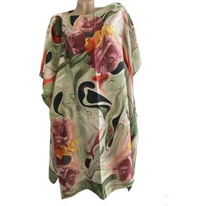 Kaftan -Tuniek - Jurk - Satijn van Viscose - Zijde Onesize 38-48 groen/paars