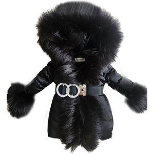 BamBella® Winterjas - Maat 110- Luxe Bontkraag jas Imitatiebont jas kind zwart kinderjas jasje met grote bontkraag