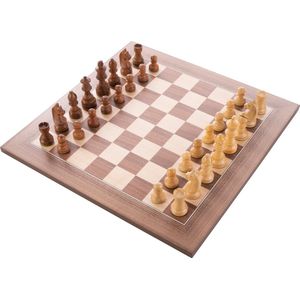 Longfield Schaakbord walnoot/esdoorn ingelegd 40x40 cm - bevat geen schaakstukken.