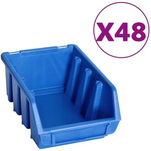 vidaXL Opslagbakkenset - 128-delig - Blauw en Zwart Opbergbakjes - Wandmontage - Werkplaatsinrichting - Garageopslag - Klein Materiaal Ordenen