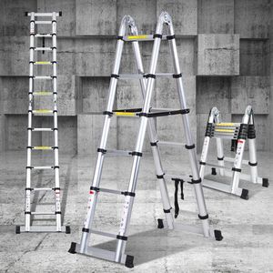 Telescopische aluminium ladder 1,9 m + 1,9 m - 6 + 6 treden voor huishoudelijk gebruik