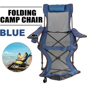 KBK® Camping Stoel - Opvouwebare Stoel - Klapstoel - Met voeten steunen - Blauw
