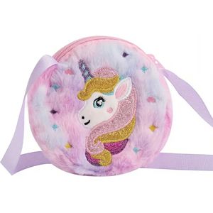 Unicorn / Eenhoorn Kinder Tasje - Blauw / Paars | 13,5 x 13,5 cm | Polyester / Acryl | Fashion Favorite