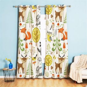 Ondoorzichtige gordijnen kinderkamer dieren konijn vos bomen patroongordijnen met oogjes voor meisjeskamers, kinderkamers, babykamers 210 × 132 cm (H × B)